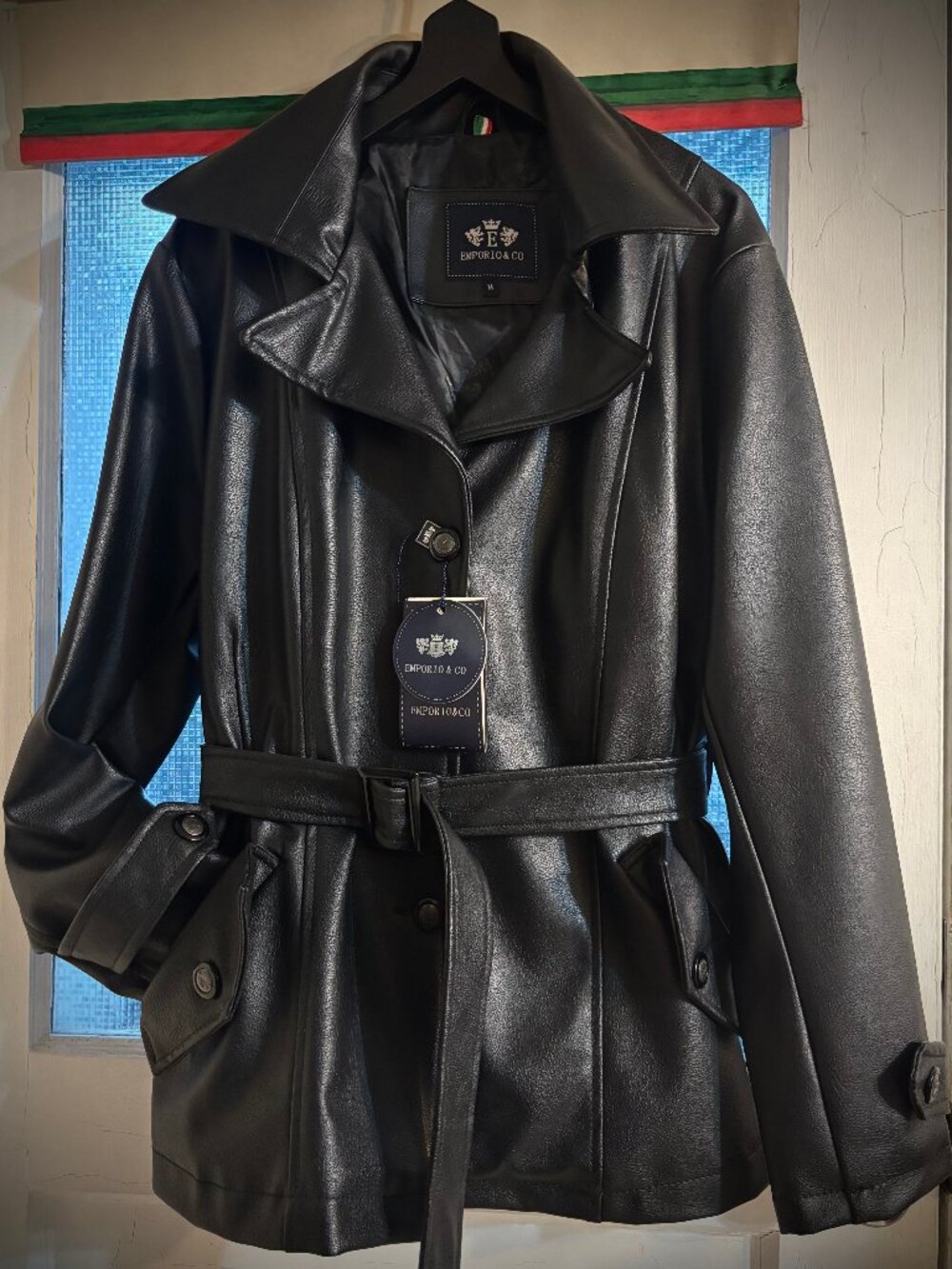 Emporio & Co Belted Faux Leather Jacket